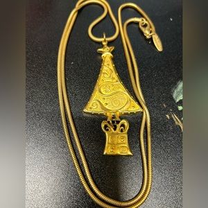 Soho Design Jewelry Gold tone Christmas Tree 1995 Necklace